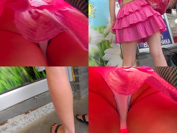 Pink Mini Skirt Porn - Up the skirt porn with blonde vixen wearing pink dress